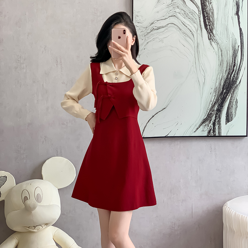 Autumn and winter temperament cheongsam knitted retro dress