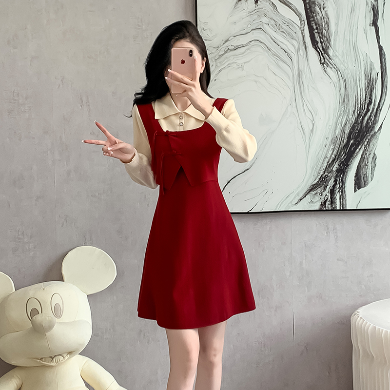 Autumn and winter temperament cheongsam knitted retro dress