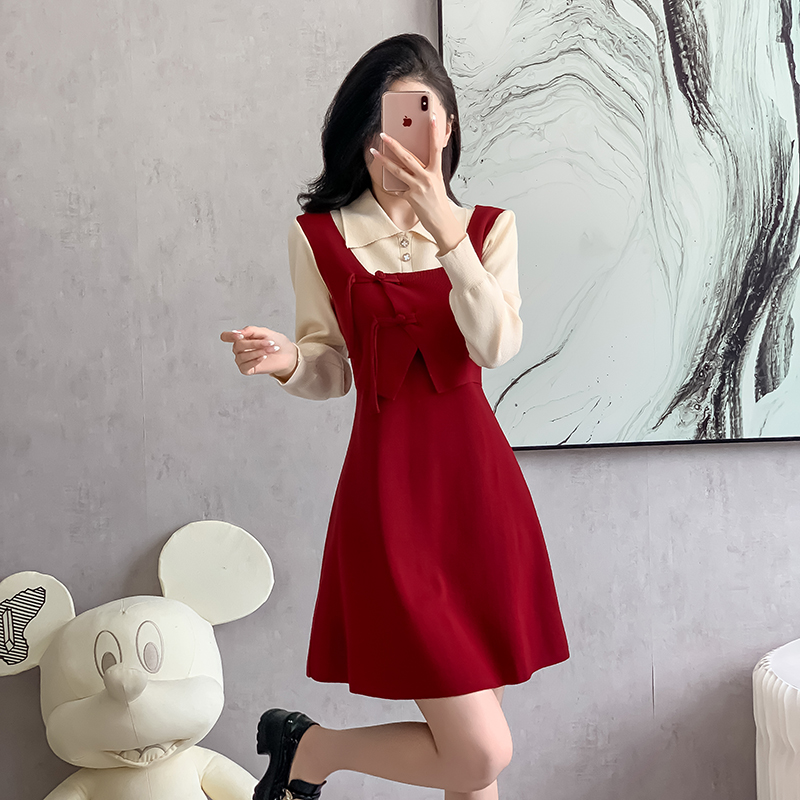 Autumn and winter temperament cheongsam knitted retro dress