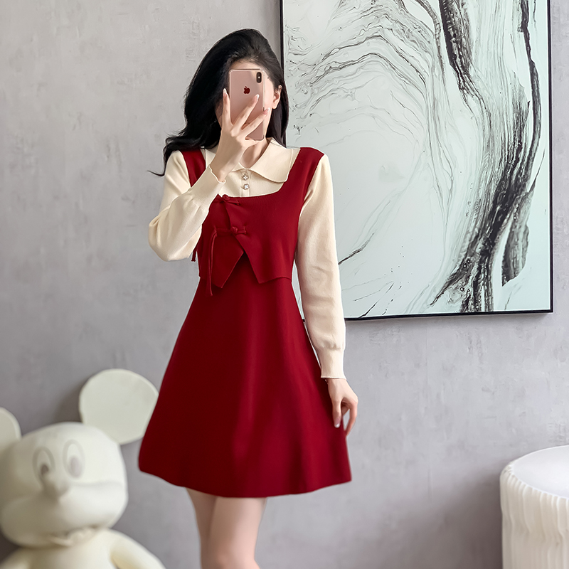 Autumn and winter temperament cheongsam knitted retro dress