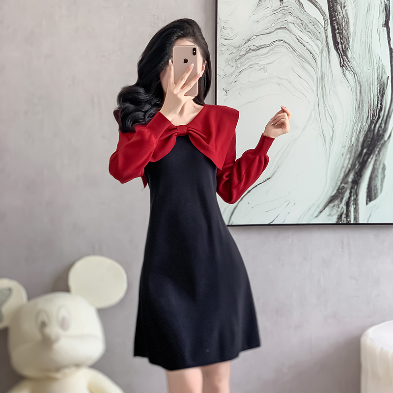 Fashion bow collar autumn and winter dress