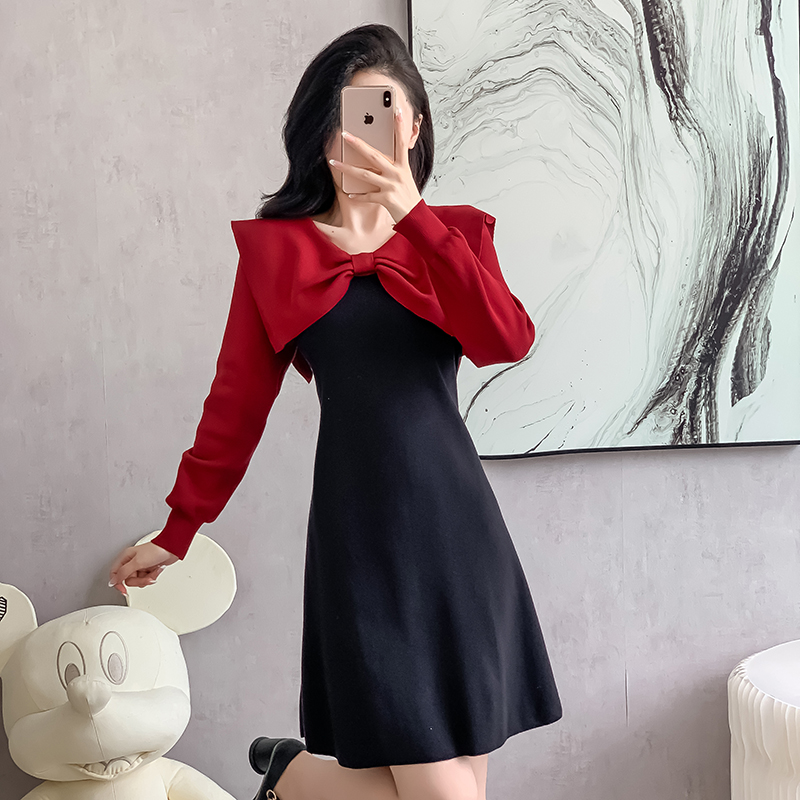 Fashion bow collar autumn and winter dress