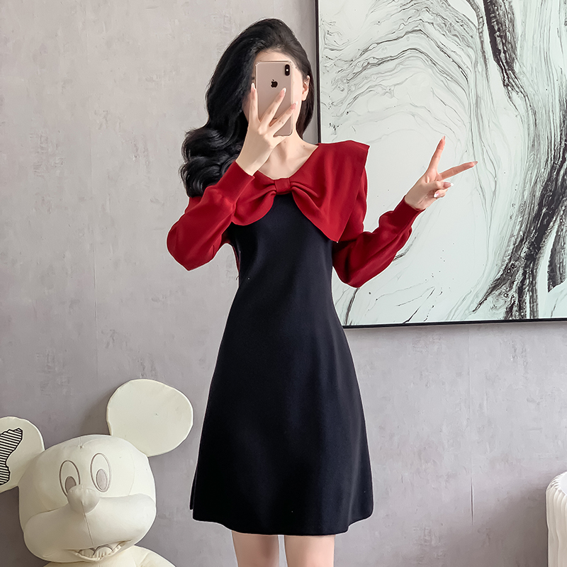 Fashion bow collar autumn and winter dress