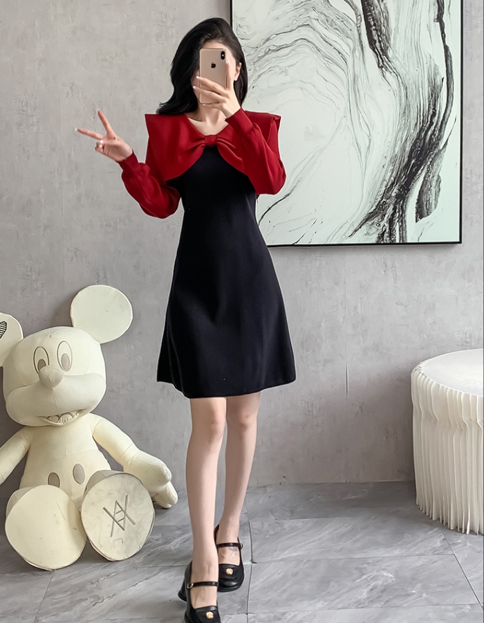 Fashion bow collar autumn and winter dress