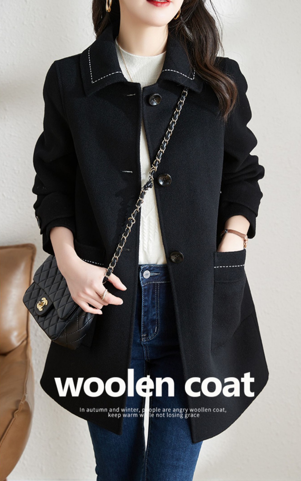 Woolen woolen coat autumn and winter coat for women