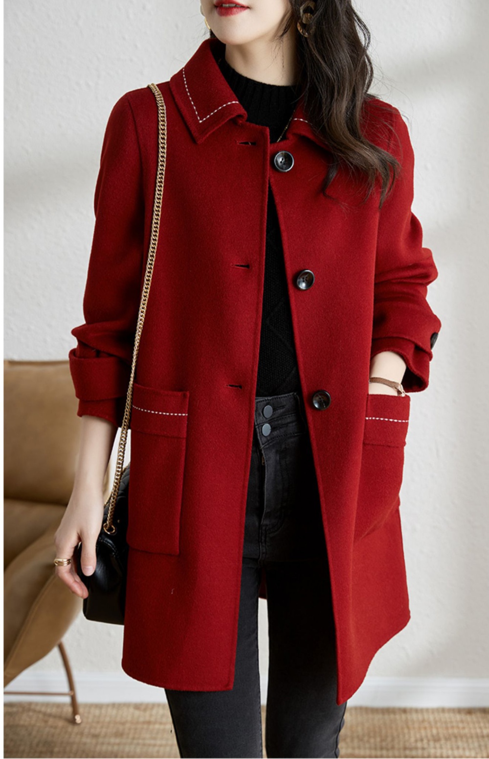 Woolen woolen coat autumn and winter coat for women