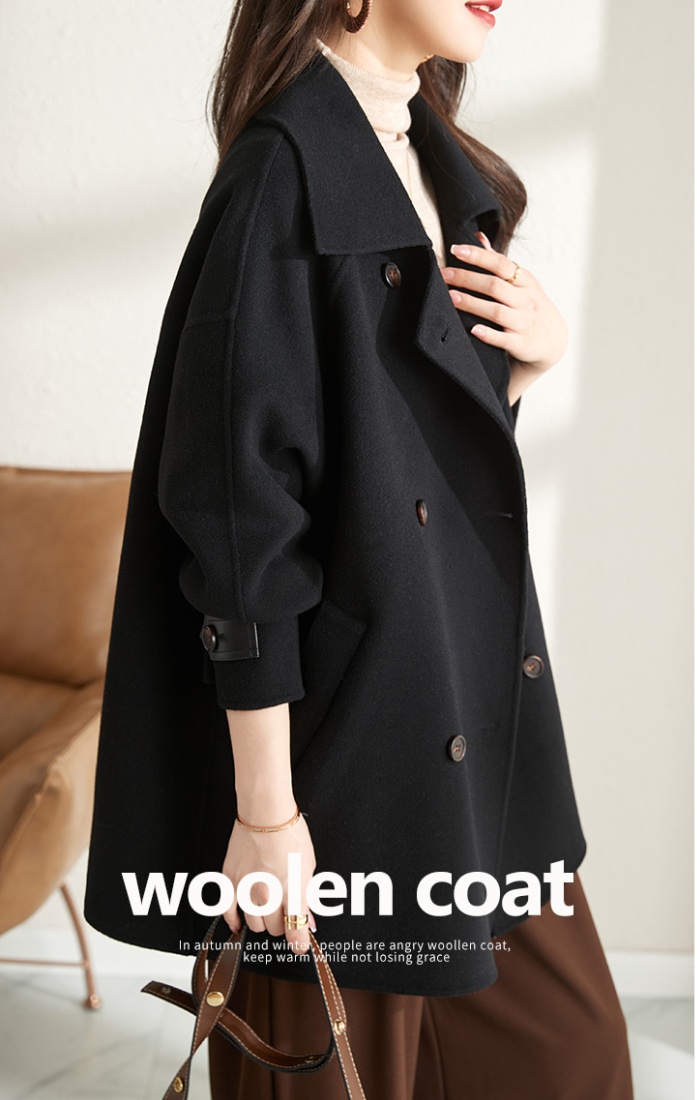 All-match woolen coat double-breasted coat for women