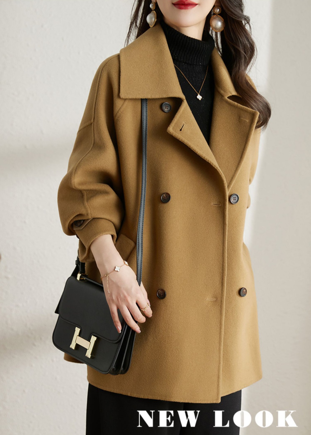 All-match woolen coat double-breasted coat for women