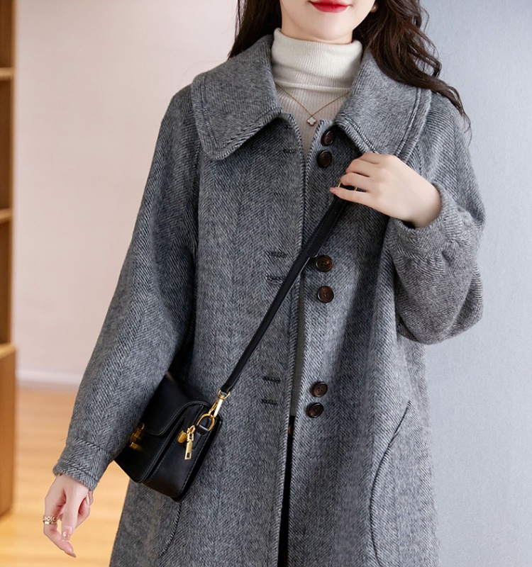 Red slim woolen coat autumn and winter coat for women