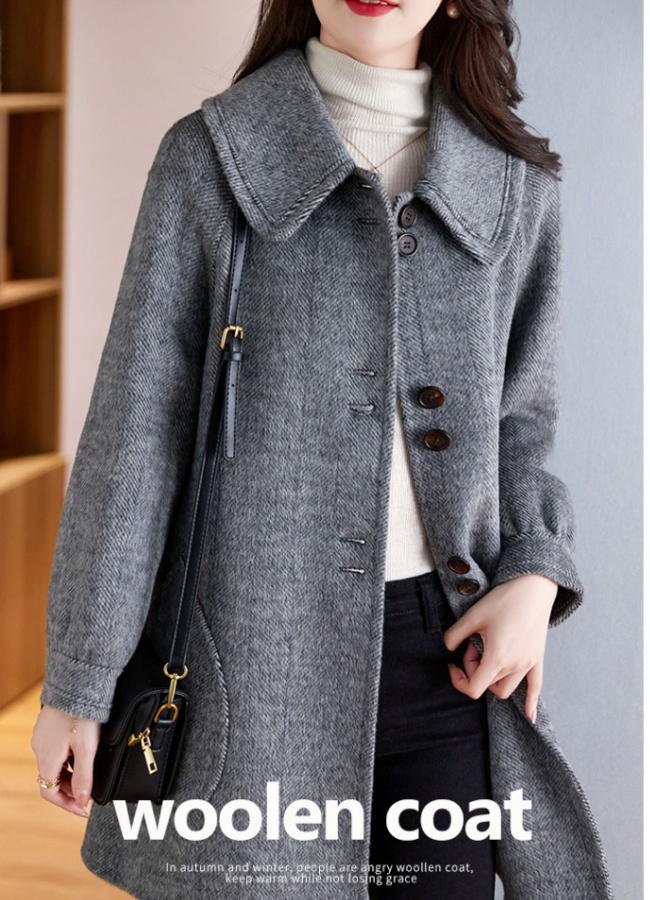 Red slim woolen coat autumn and winter coat for women