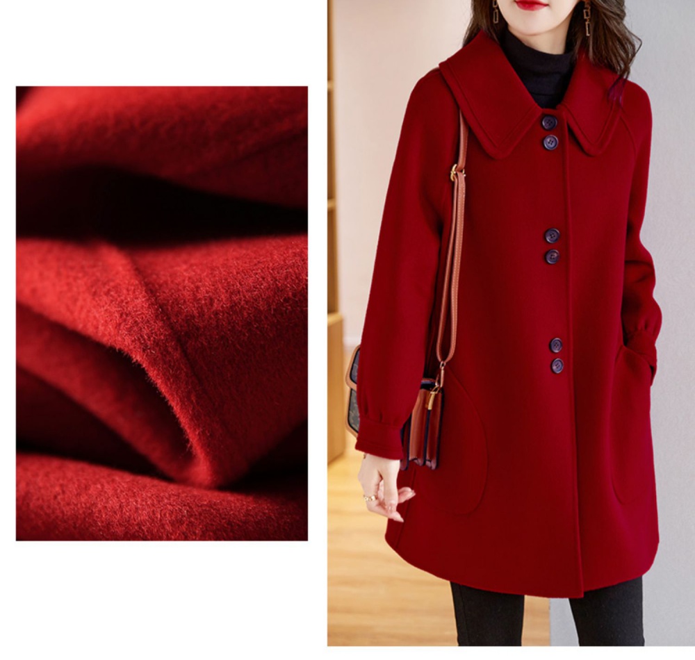 Red slim woolen coat autumn and winter coat for women