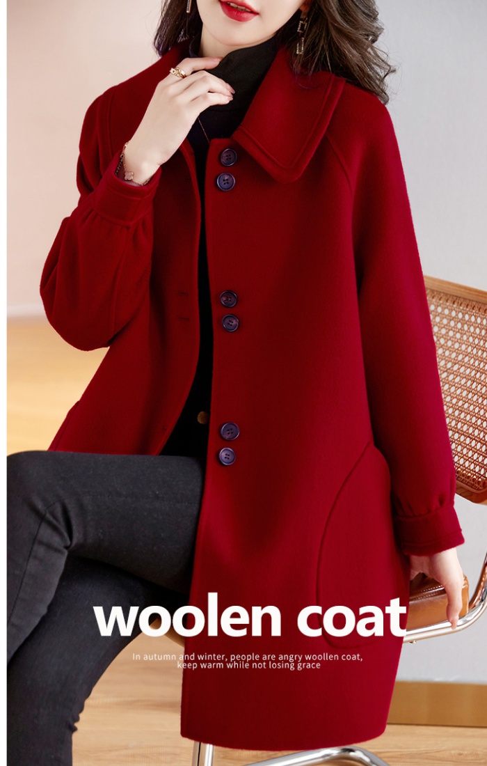 Red slim woolen coat autumn and winter coat for women