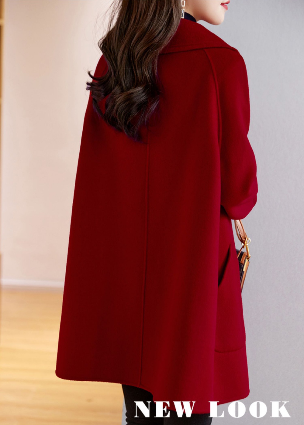 Red slim woolen coat autumn and winter coat for women