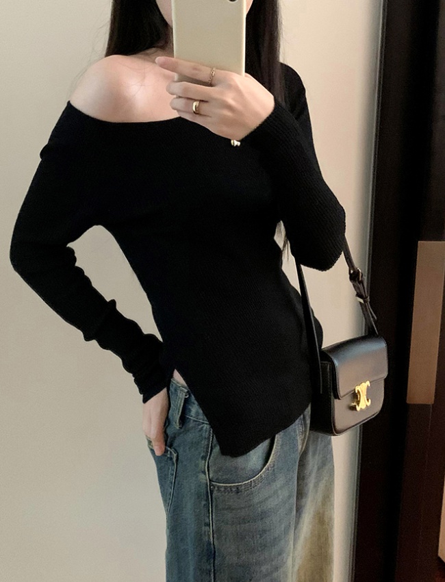 Long sleeve wool split sweater inside the ride autumn tops