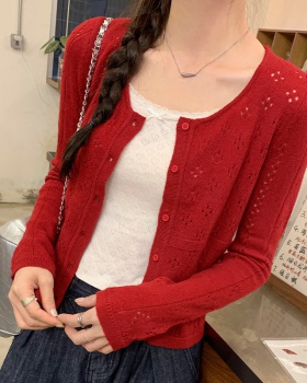 Red short cardigan autumn tops for women