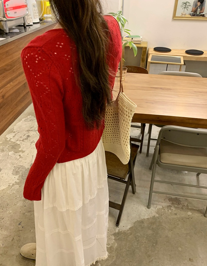 Red short cardigan autumn tops for women