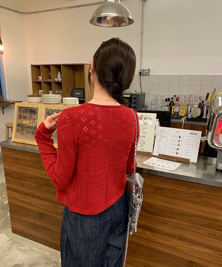 Red short cardigan autumn tops for women