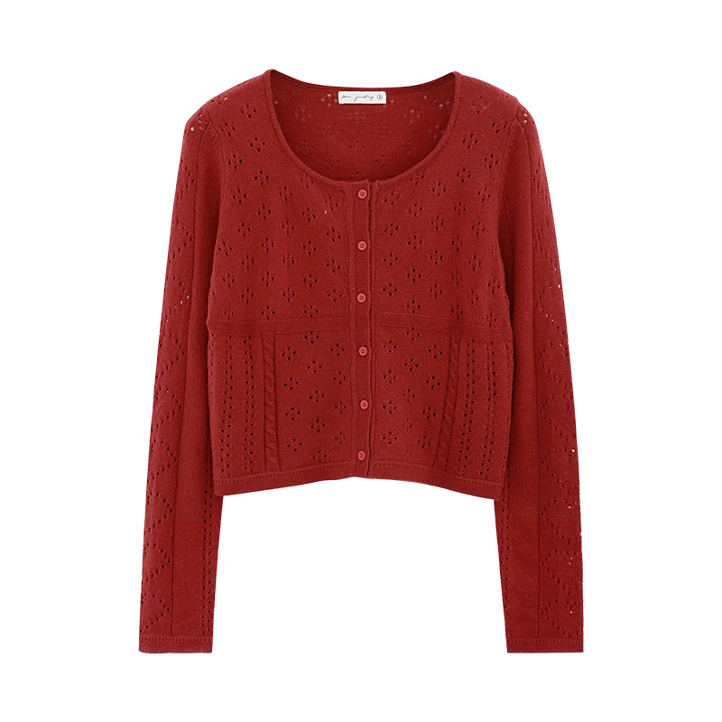 Red short cardigan autumn tops for women