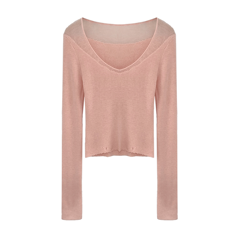 Thin bottoming chanelstyle sweater lace V-neck tops for women