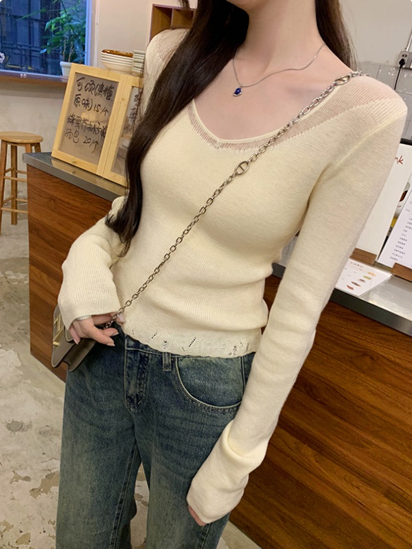 Thin bottoming chanelstyle sweater lace V-neck tops for women