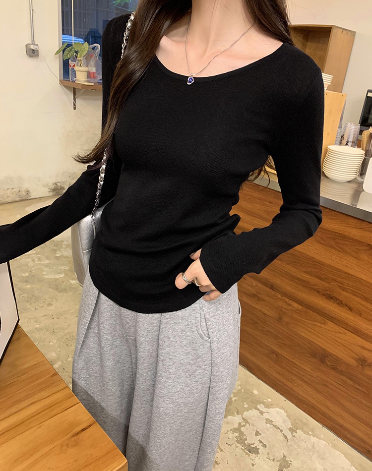 Lazy long sleeve tender tops autumn wool U-neck sweater