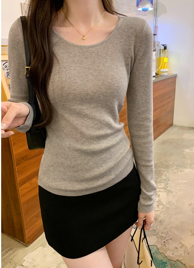 Lazy long sleeve tender tops autumn wool U-neck sweater