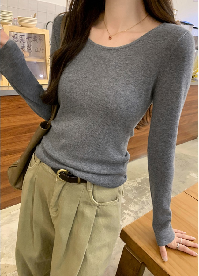 Lazy long sleeve tender tops autumn wool U-neck sweater