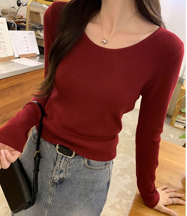 Lazy long sleeve tender tops autumn wool U-neck sweater