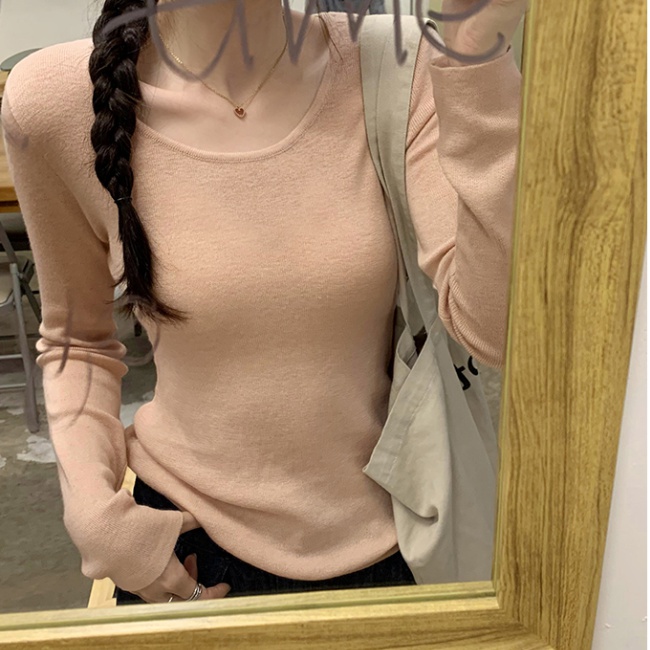 Lazy long sleeve tender tops autumn wool U-neck sweater