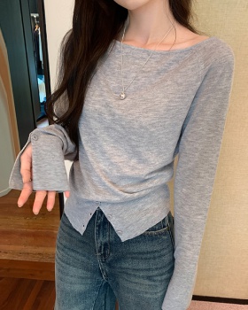 Wool autumn sweater sloping shoulder tops for women