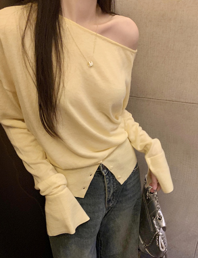 Wool autumn sweater sloping shoulder tops for women