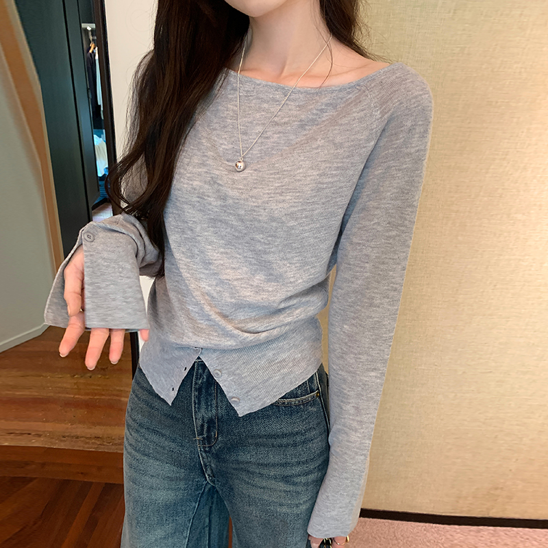 Wool autumn sweater sloping shoulder tops for women