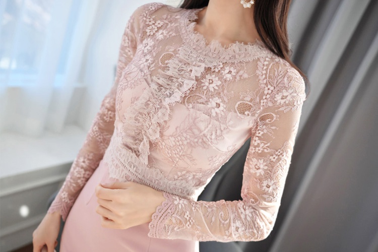 Korean style splice temperament lace dress for women