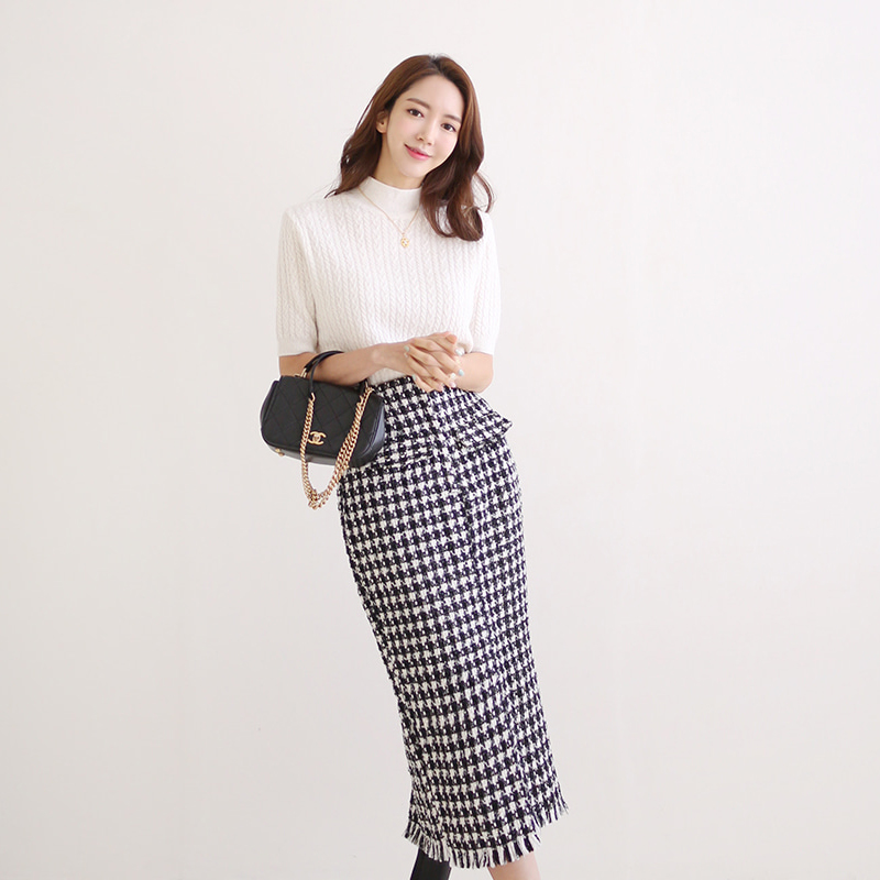 Half high collar slim skirt knitted Korean style tops 2pcs set