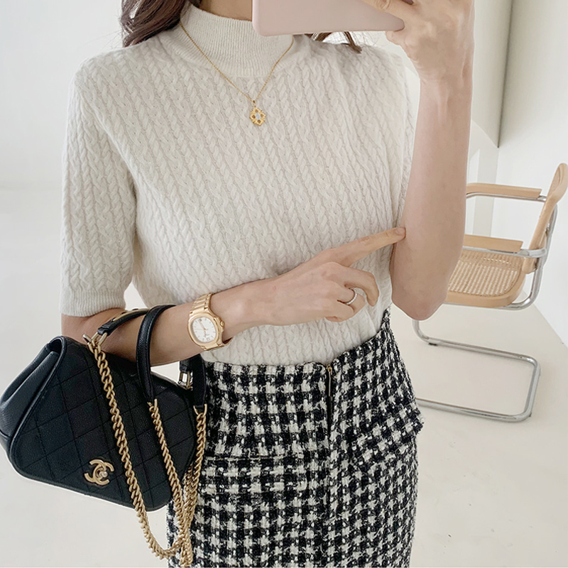 Half high collar slim skirt knitted Korean style tops 2pcs set