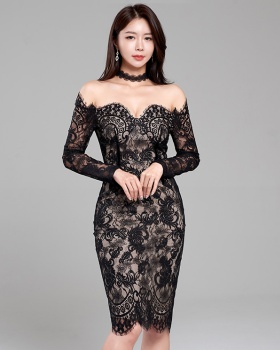 Wrapped chest slim strapless sexy package hip lace dress