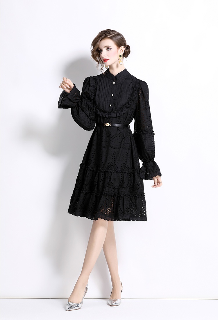 France style cstand collar embroidery Casual dress