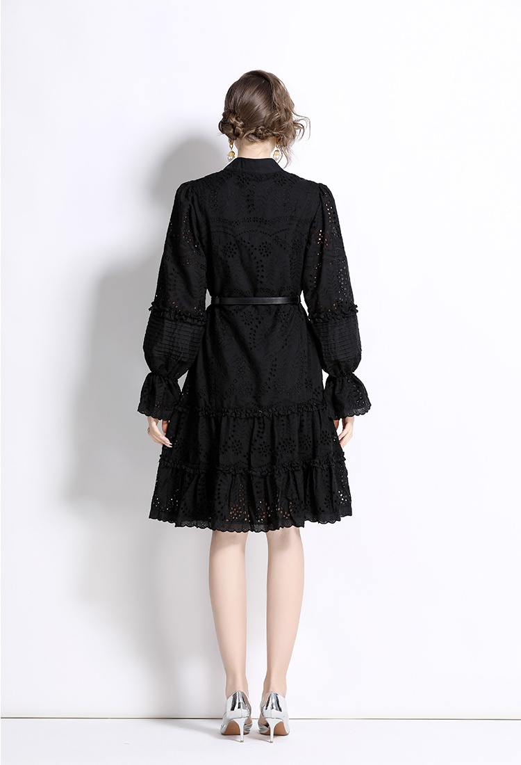 France style cstand collar embroidery Casual dress