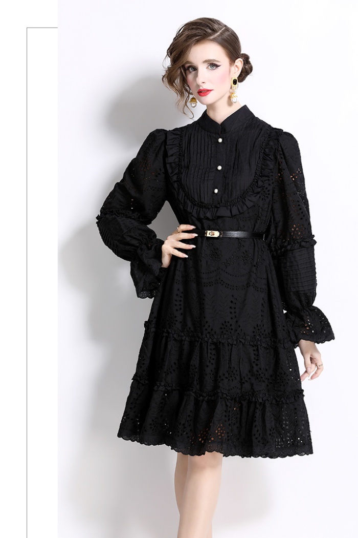 France style cstand collar embroidery Casual dress