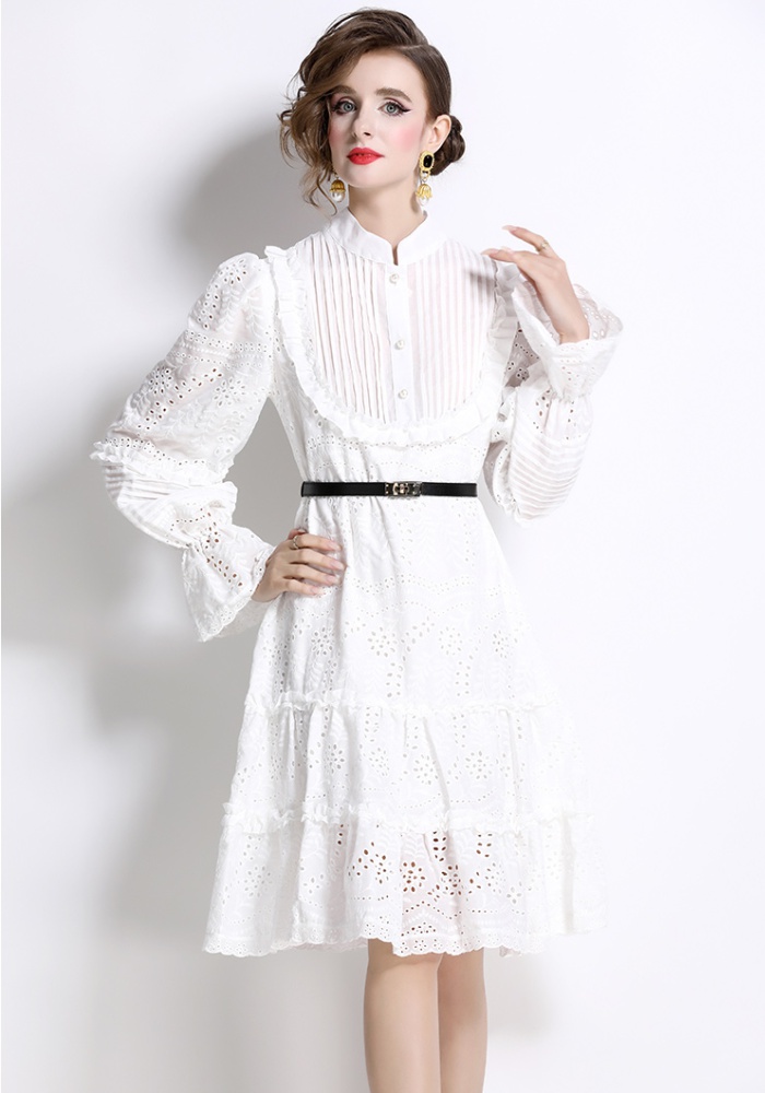 France style cstand collar embroidery Casual dress