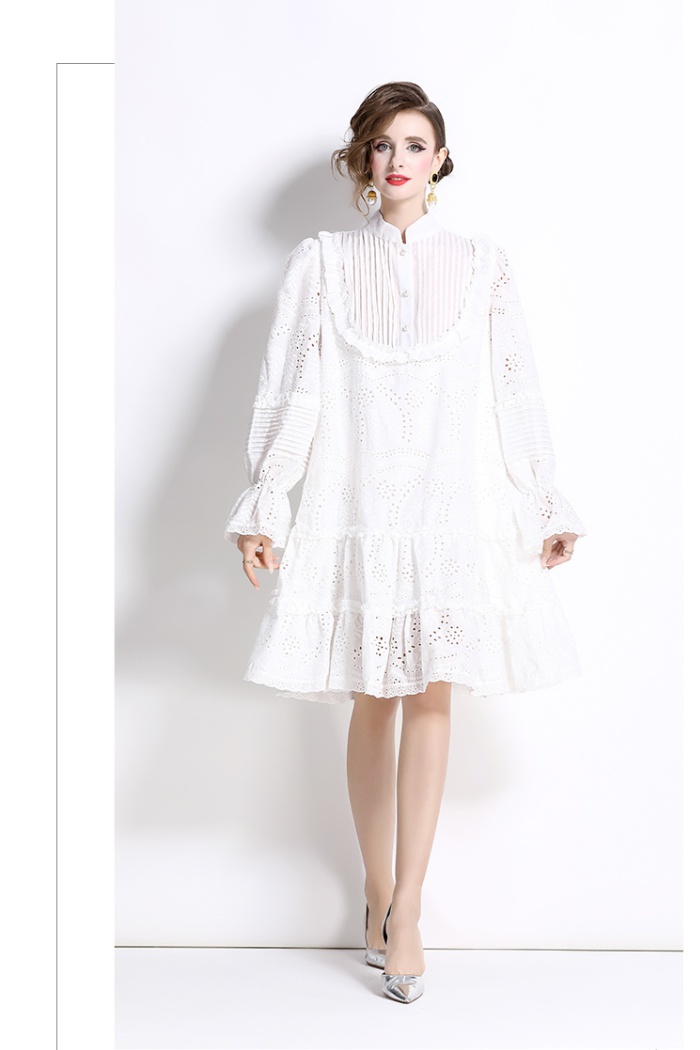 France style cstand collar embroidery Casual dress