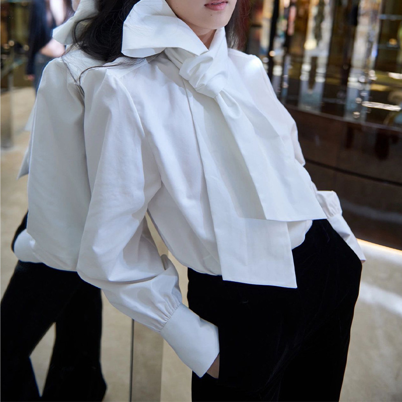 Retro white niche tops autumn temperament shirt for women