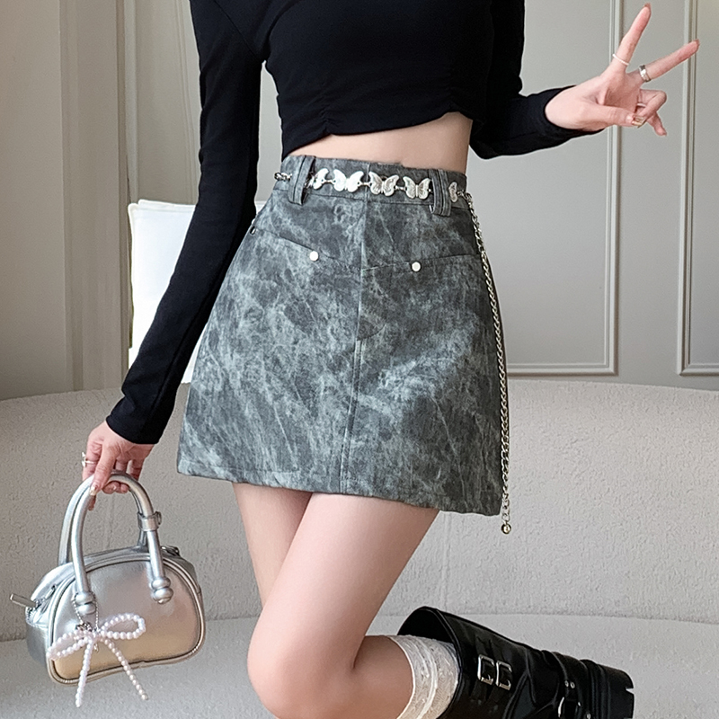 Fashion slim skirt tie dye spring and autumn leather skirt