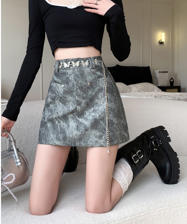 Fashion slim skirt tie dye spring and autumn leather skirt