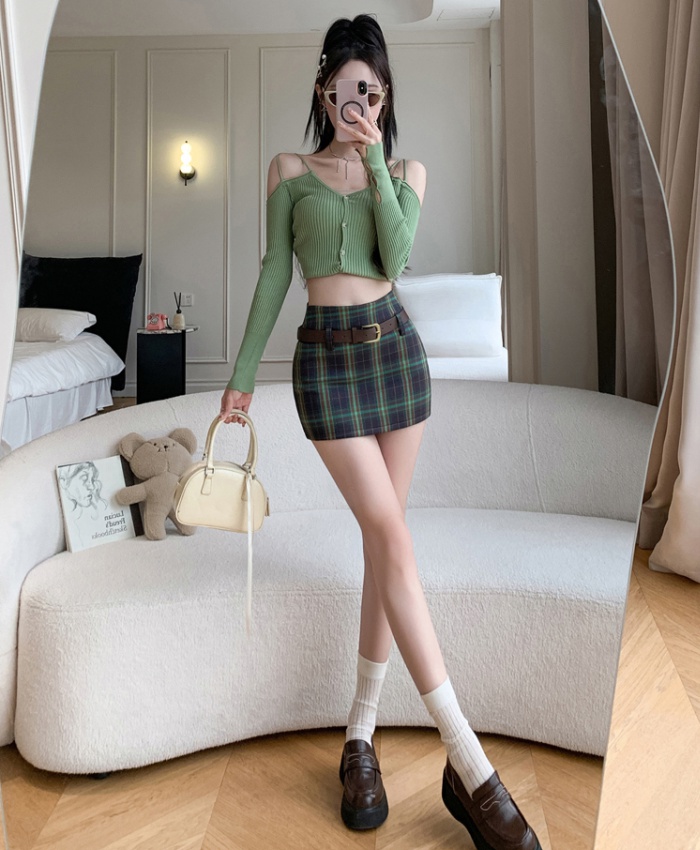 Plaid low-waist short skirt slim retro short skirt