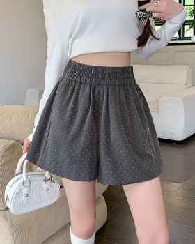 Slim rhinestone wide leg pants high waist all-match shorts