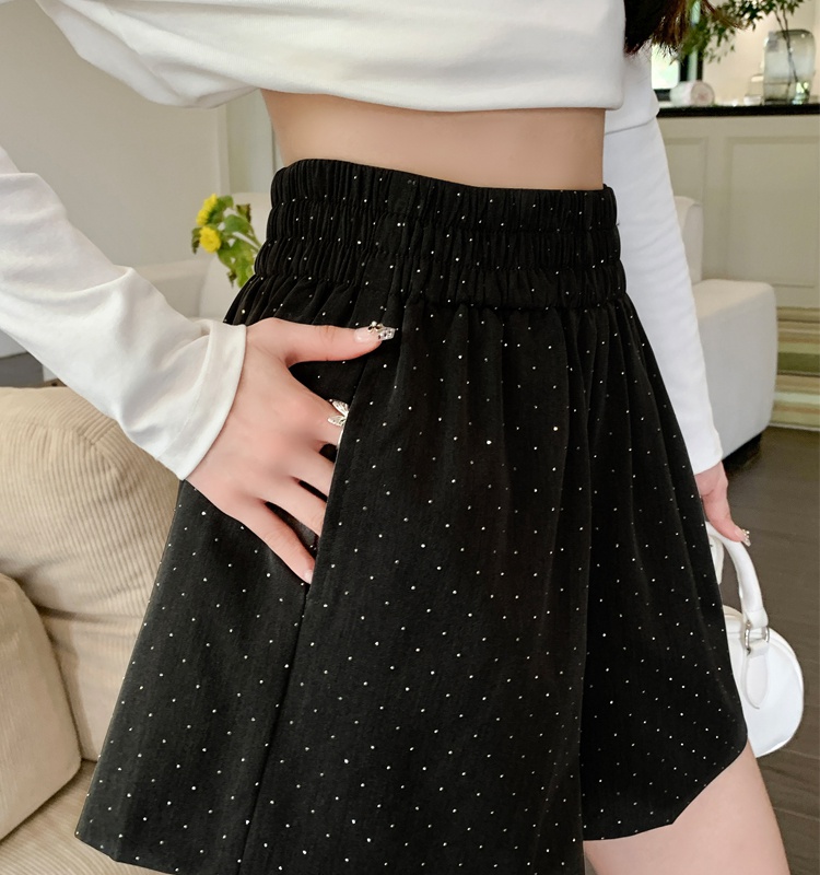 Slim rhinestone wide leg pants high waist all-match shorts