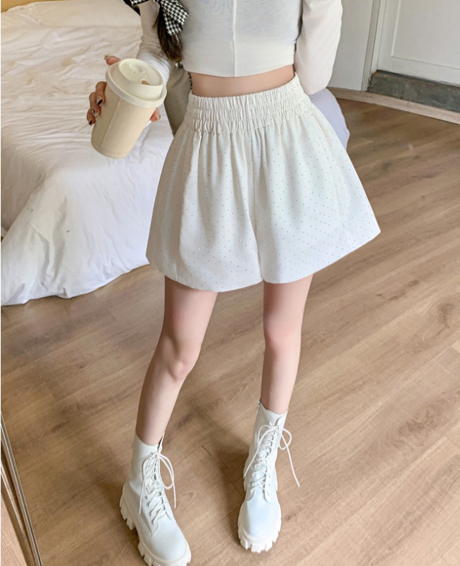 Slim rhinestone wide leg pants high waist all-match shorts