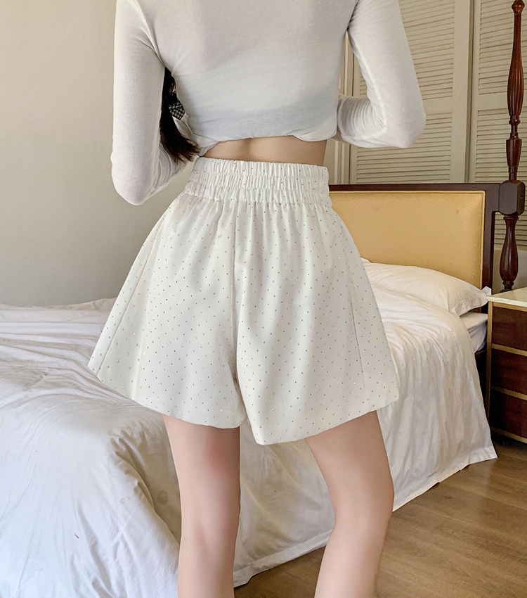 Slim rhinestone wide leg pants high waist all-match shorts