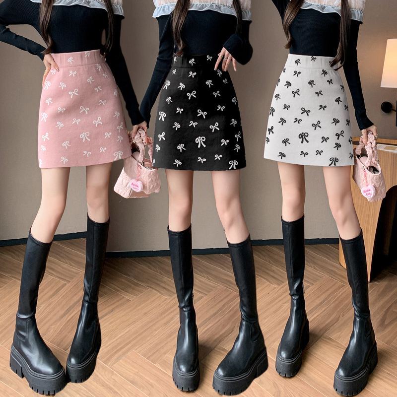 Sweet bow skirt autumn and winter short skirt for women